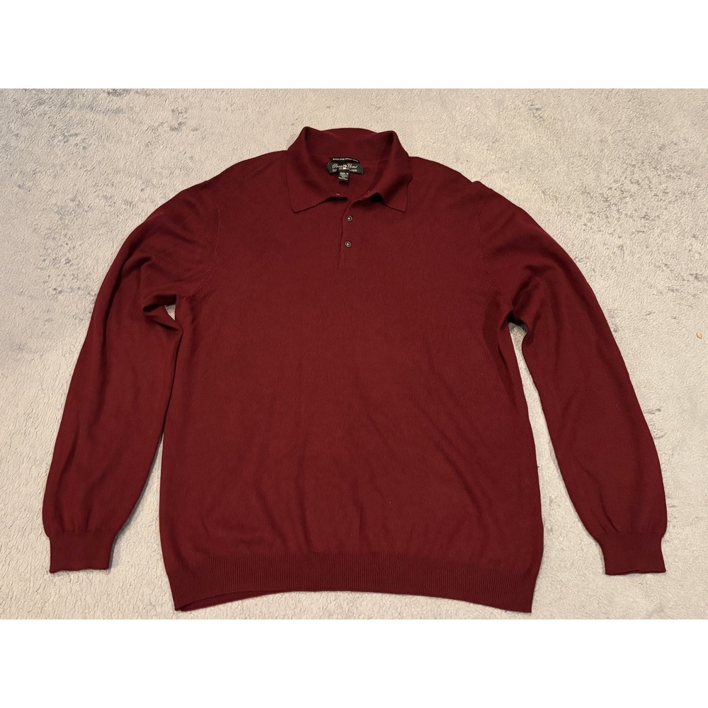 Pronto Uomo Mens 3XLT Burgundy Extra Fine Merino Wool Long Sleeve Polo Sweater